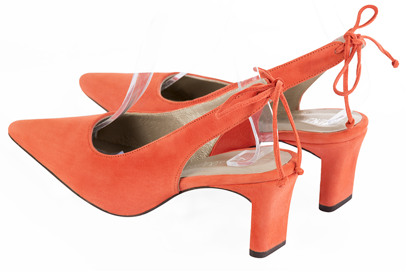 Clementine orange women's slingback shoes. Pointed toe. Medium comma heels. Rear view - Florence KOOIJMAN